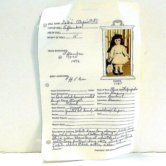 Effanbee 1975 Gi-Gi Papas Pet Doll 1838 Collector's Edition Lace Dress Wrist Tag - Picture 10 of 11